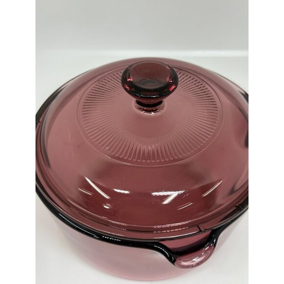VTG Pyrex Corning Ware Visions Cranberry 1L Saucepan w/ Lid USA Made 6.5"x3.5" - Picture 2 of 9